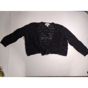Knit by Hampshire Studio Black Crochet Open Front Bolero Cardigan‎ Size L